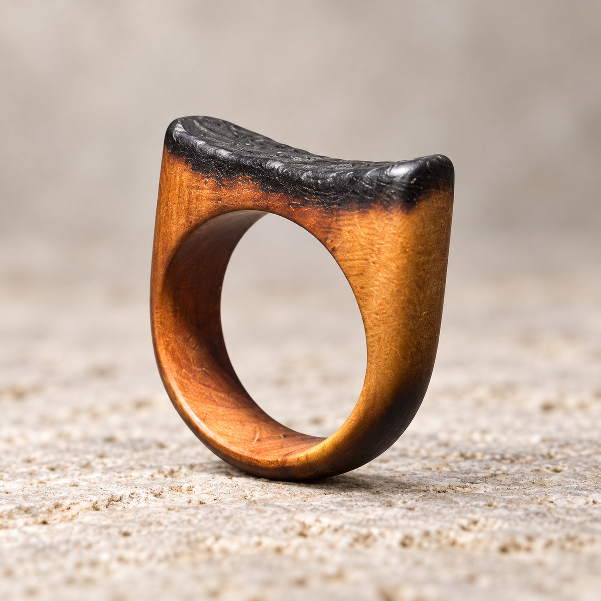 Unique Wooden Ring - Charred Applewood