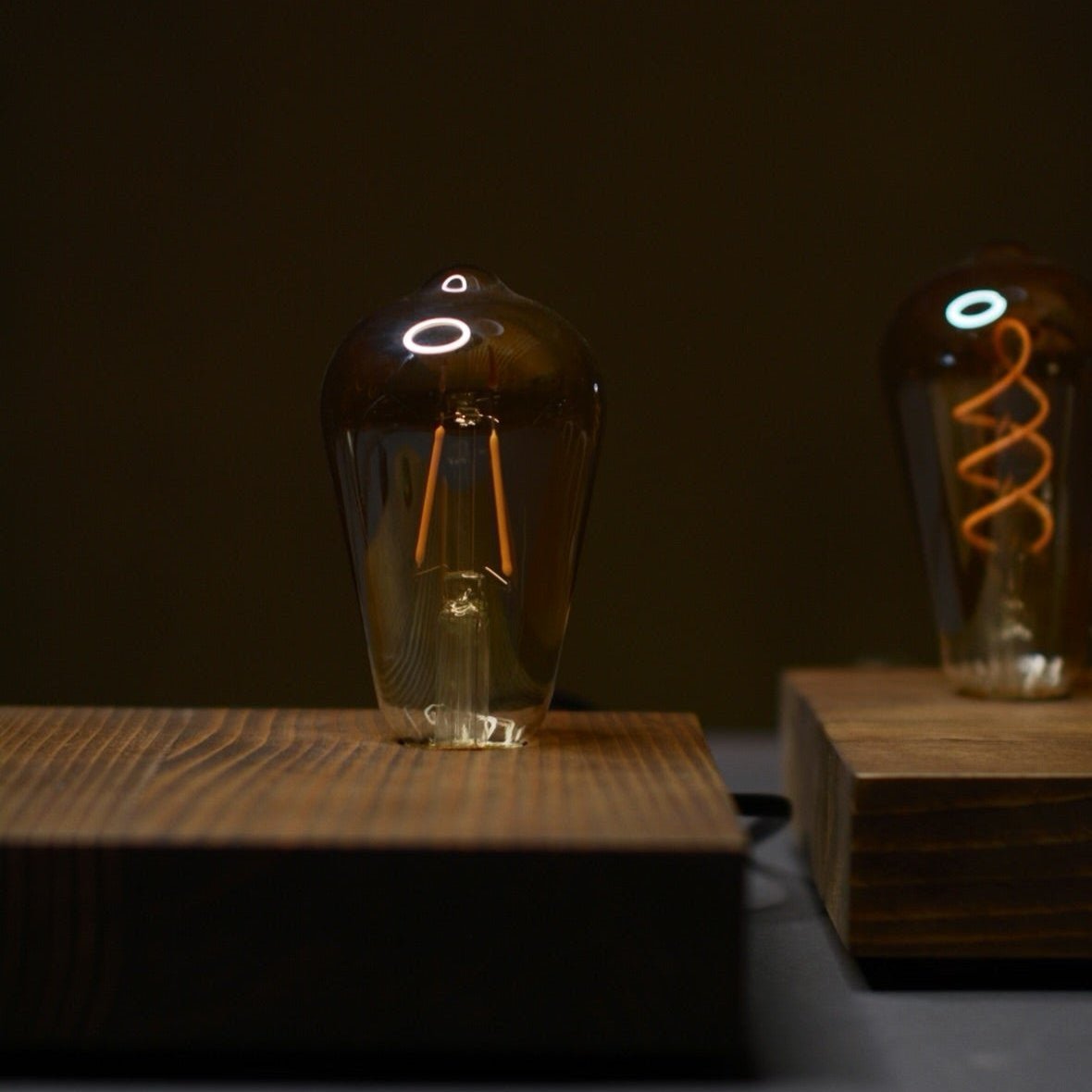 Soft LED light wooden lamp creating a warm and cozy ambiance for any room. Handmade wooden lamp.